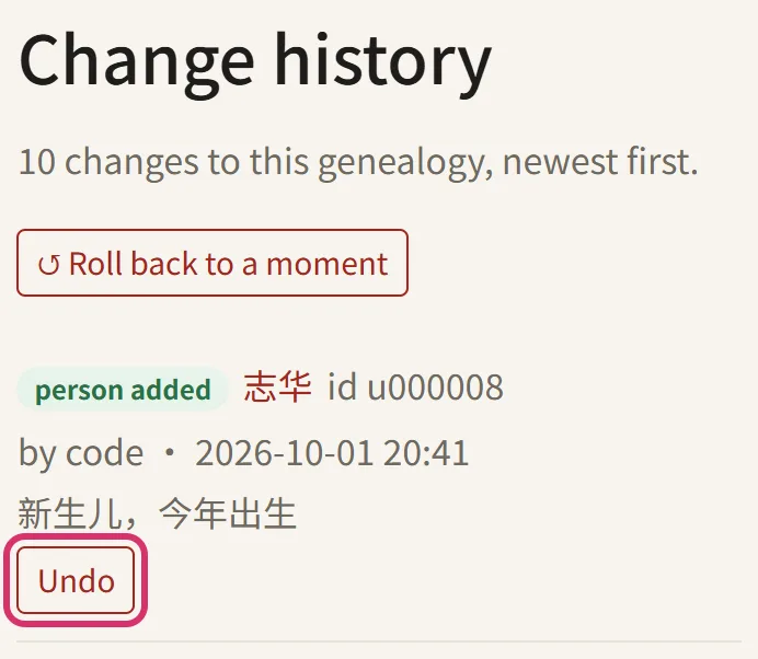 Change history: undo a change approved by mistake