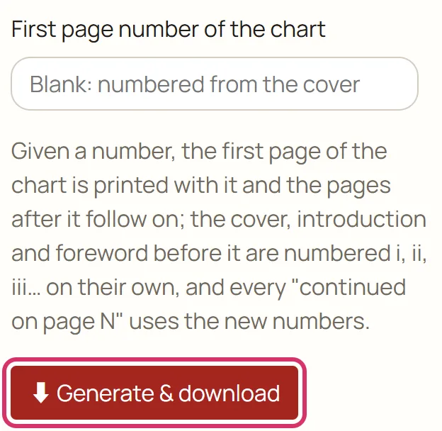 First page number, then Generate & download