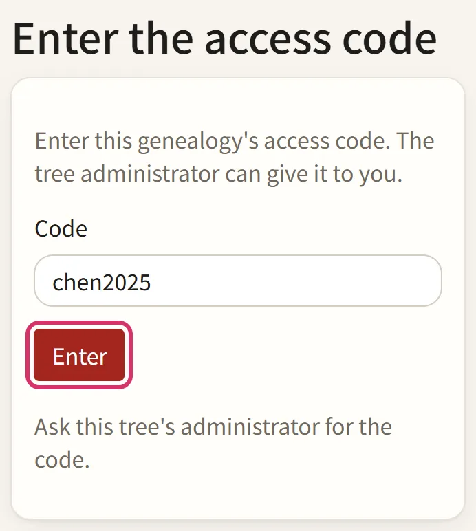 A relative opens the link and enters the code